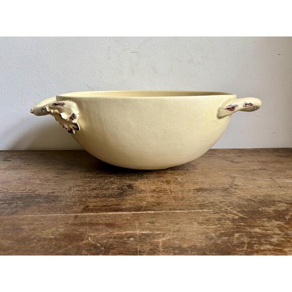 Vintage Buttercream Decorative Ceramic Bowl with Branch Handles | Cottagecore - Picture 5 of 6